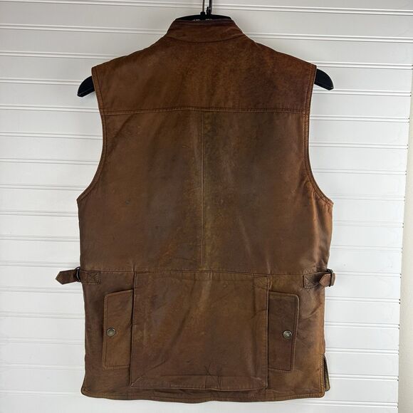 VTG Banana Republic Leather Safari Photo Vest Cotton Quilted Liner Men’s Size S - Picture 3 of 16